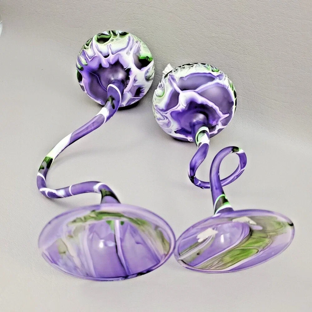 Flame Glow Oil Lamp Penco Hand Blown Glass Intertwined Stems Candle Purple Green